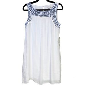 NEW! Luxology White Gauze Beaded Sequined Tank Dress Beach Cruise Coastal Medium
